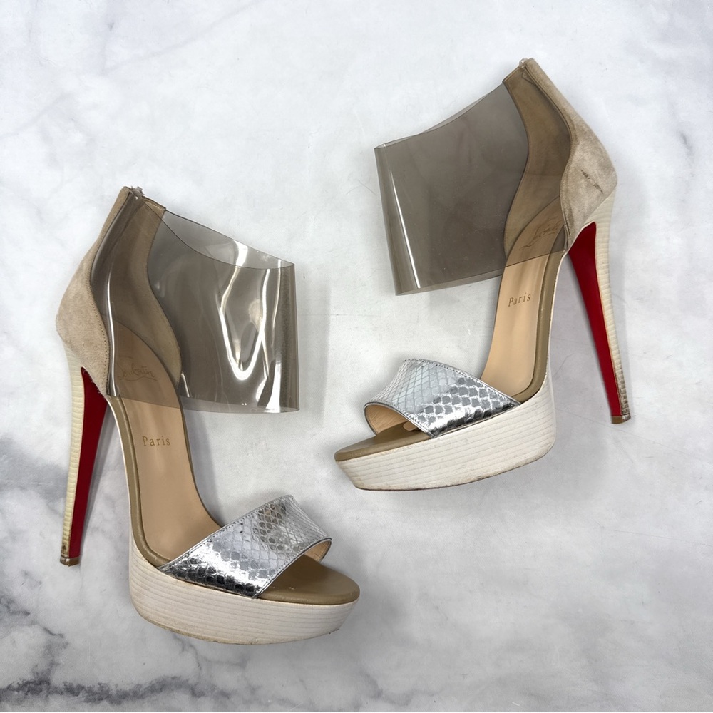 Christian Louboutin Dufoura 140 PVC Python Platform Stiletto Sandal Heels 40 - Picture 4 of 16
